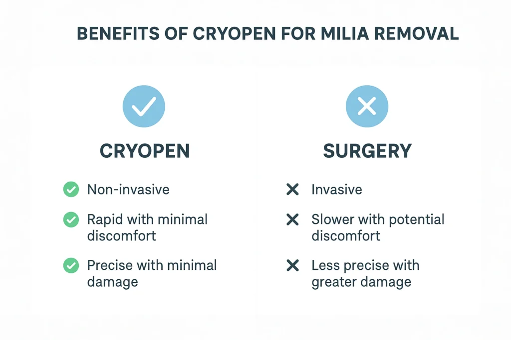 Benefits of cryopen for milia removal Nottinghamshire compared to surgical treatments.