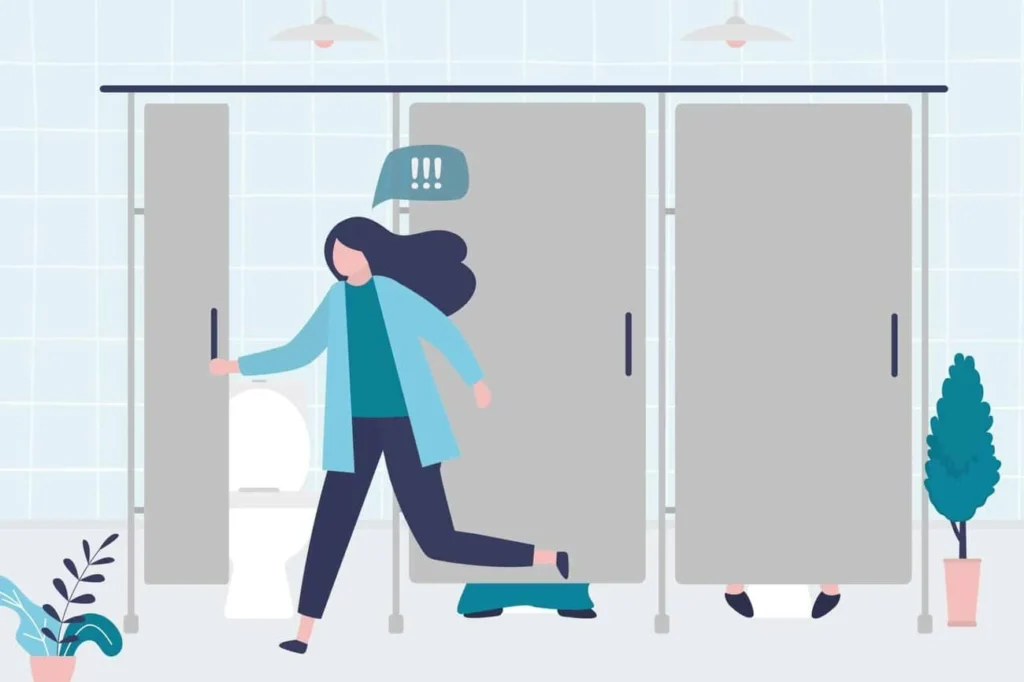graphic of Urine incontinence Nottinghamshire woman running to the toilet.