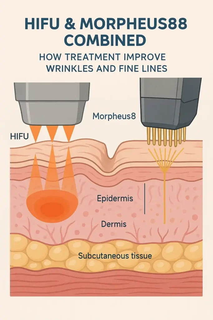 Diagram showing HIFU & Morpeus8 Nottinghamshire and the benefits for reduction in wrinkles and fine lines
